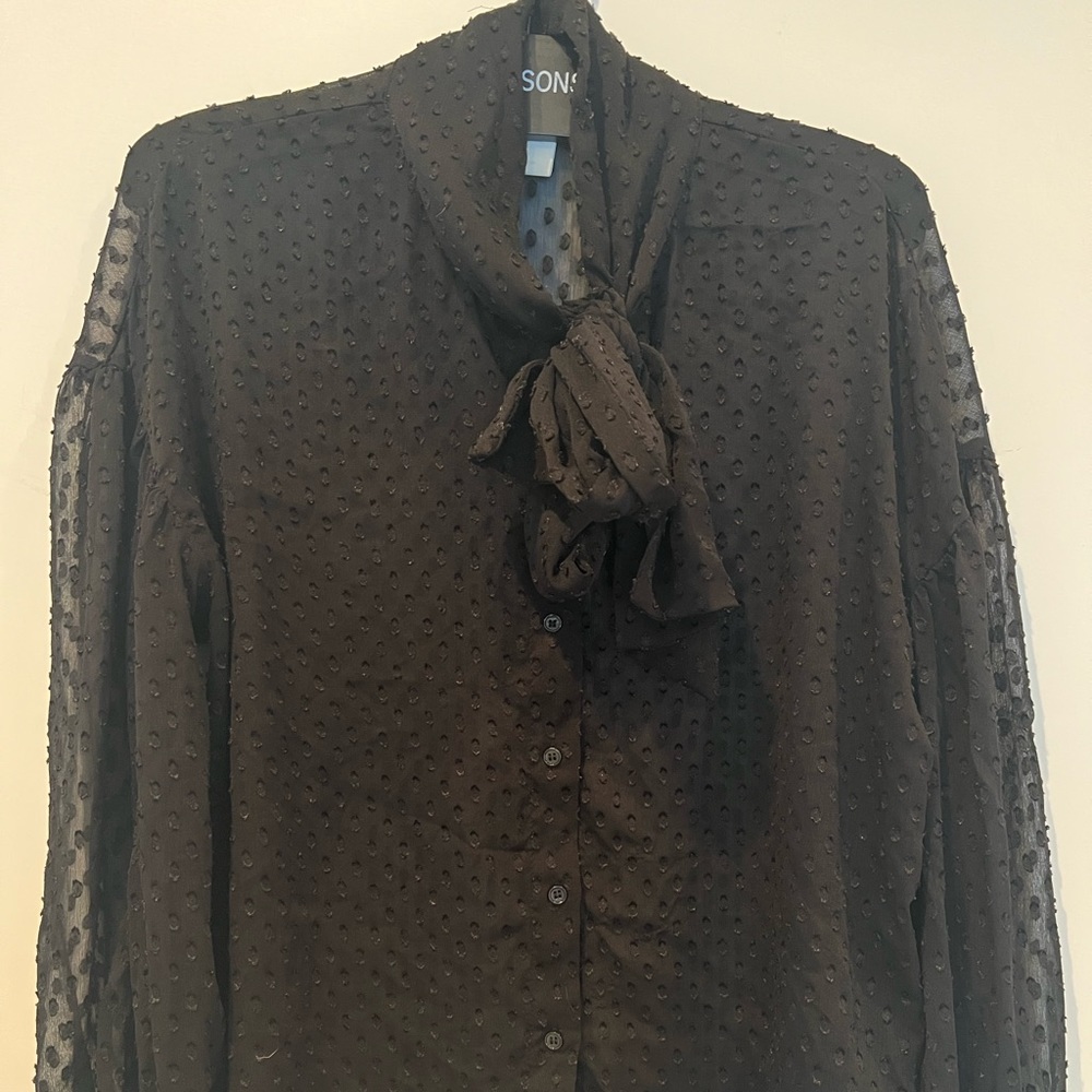 Black H&M sheer top with neck tie